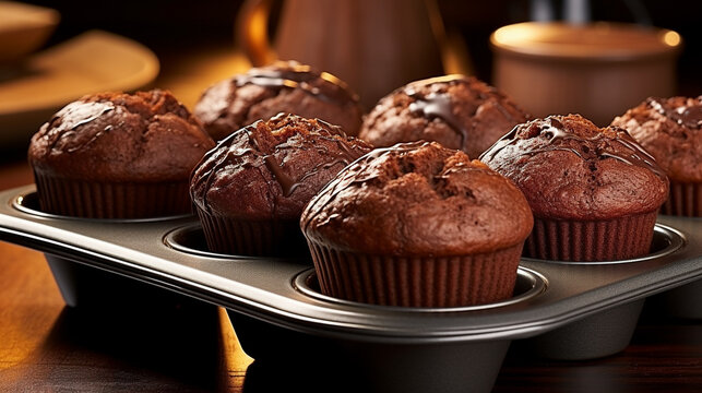 chocolate muffins with chocolate HD 8K wallpaper Stock Photographic Image 
