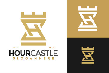 Letter H Hourglass Castle Logo design vector symbol icon illustration