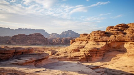 Fototapeta na wymiar Amongst expansive red sands and spectacular sandstone rock formations, Hisma Desert, Saudi Arabia Nature Reserve region is being designed to deliver protection and restoration of bio
