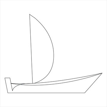 Continuous one line art drawing sailboat vector and cute boat sketch outline illustration