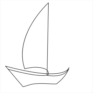 recommend clip art: Continuous one line art drawing sailboat vector and cute boat sketch outline illustration