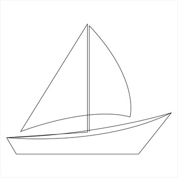 recommend clip art: Continuous one line art drawing sailboat vector and cute boat sketch outline illustration