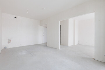 interior of the apartment without decoration in gray colors. rough finish