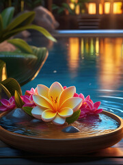 Spa treatment aromatherapy with candles, Stones and flowers for relax wellness.