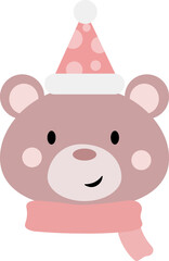 Cute festive bear clip art vector illustration, flat design element for the holiday season, isolated