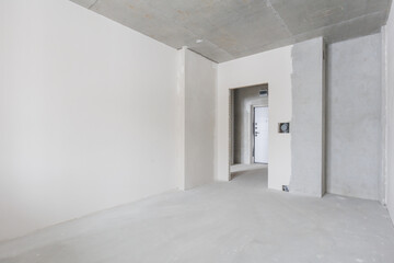 interior of the apartment without decoration in gray colors. rough finish