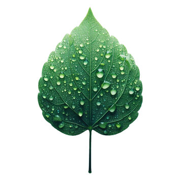 green leaves and colorful leaf with water drop isolated on white background