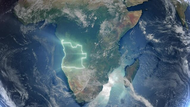Realistic Earth Orbit and Zoom Glowing Borders Angola