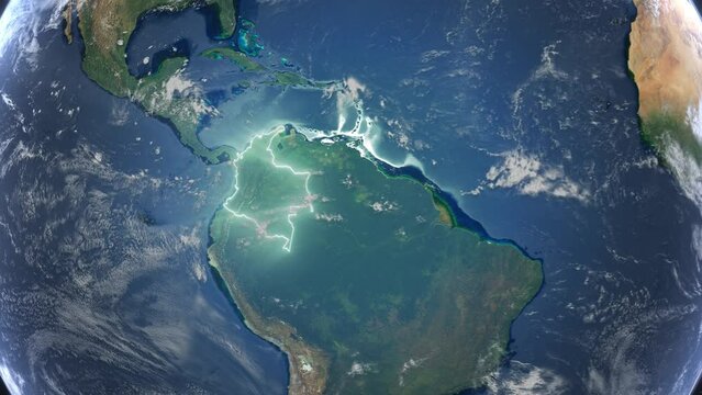 Realistic Earth Orbit and Zoom Glowing Borders Colombia
