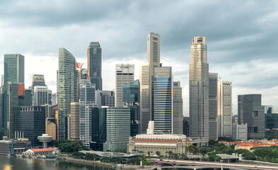Aerial view of urban skyline and cityscape in Marina Bay Singapore.	