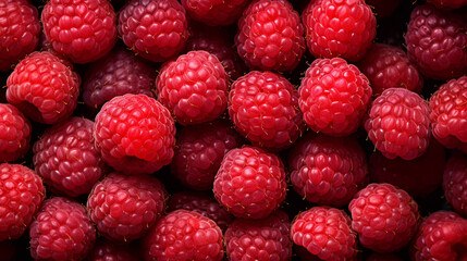 Fresh raspberries filling the entire frame, food background created with Generative Ai