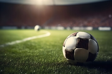 Fototapeta premium soccer ball on the field - Ai Generated