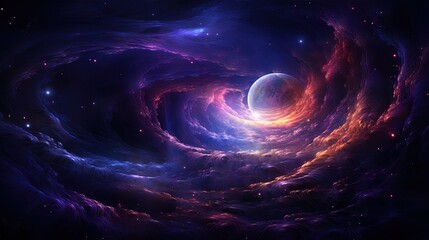 Cosmic symphony in shades of golden, purple and deep blue