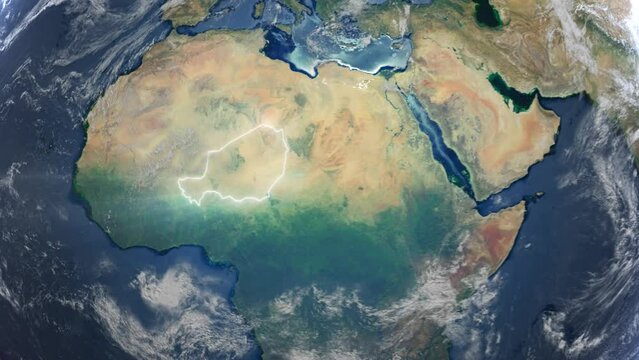 Realistic Earth Orbit and Zoom Glowing Borders Niger