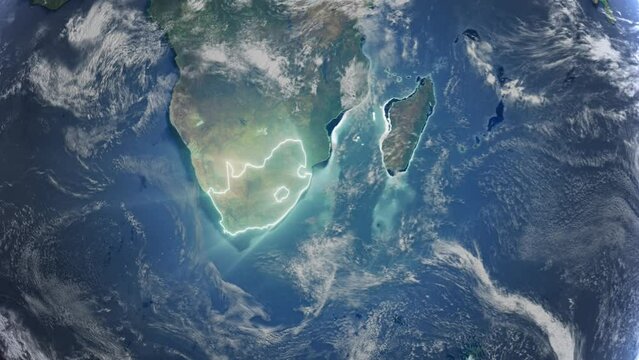 Realistic Earth Orbit and Zoom Glowing Borders South Africa