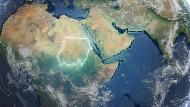 Realistic Earth Orbit and Zoom Glowing Borders Sudan