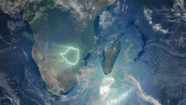 Realistic Earth Orbit and Zoom Glowing Borders Zimbabwe