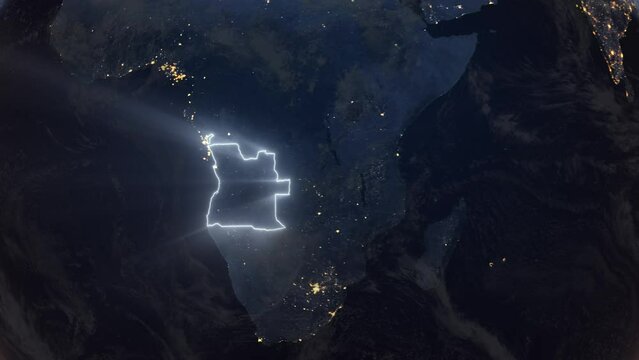 Realistic Earth Orbit and Zoom Glowing Borders Angola