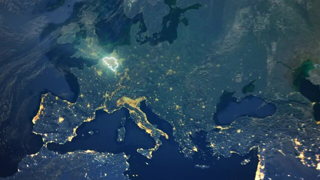 Realistic Earth Orbit and Zoom Glowing Borders Belgium