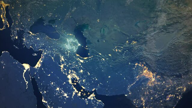 Realistic Earth Orbit and Zoom Glowing Borders Azerbaijan