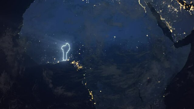 Realistic Earth Orbit and Zoom Glowing Borders Benin