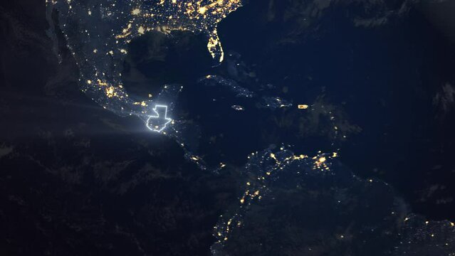 Realistic Earth Orbit and Zoom Glowing Borders Guatemala
