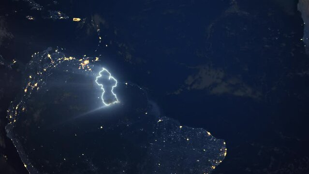 Realistic Earth Orbit and Zoom Glowing Borders Guyana