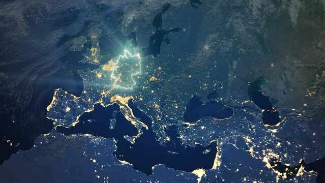 Realistic Earth Orbit and Zoom Glowing Borders Germany