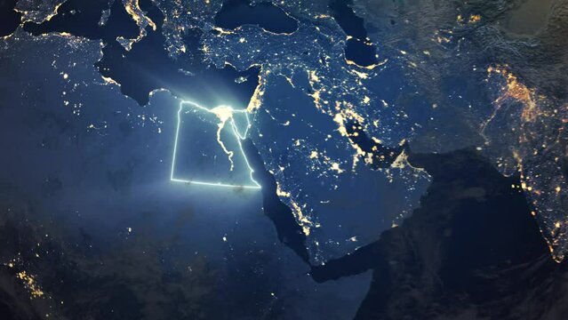 Realistic Earth Orbit and Zoom Glowing Borders Egypt