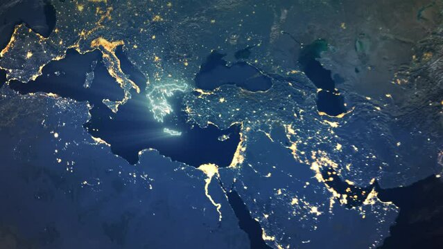 Realistic Earth Orbit and Zoom Glowing Borders Greece