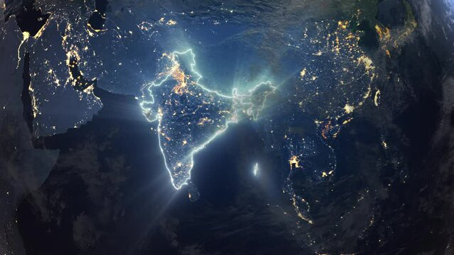 Realistic Earth Orbit and Zoom Glowing Borders India