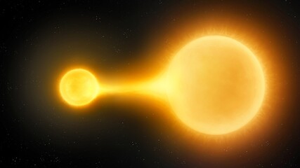 Interaction of two stars. Tight binary system. Exchange of matter between two suns. © Nazarii