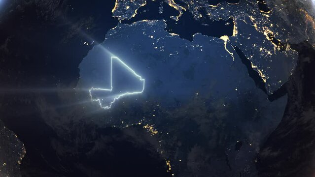 Realistic Earth Orbit and Zoom Glowing Borders Mali