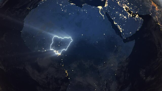 Realistic Earth Orbit and Zoom Glowing Borders Nigeria