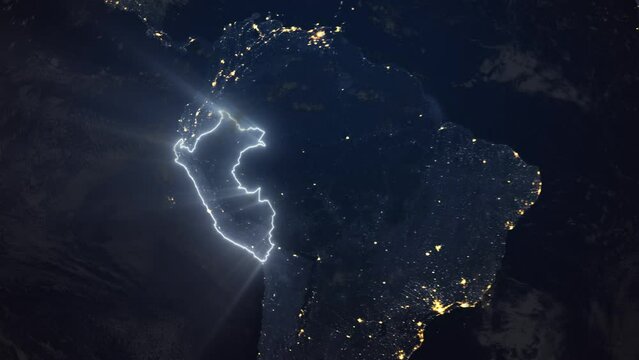 Realistic Earth Orbit and Zoom Glowing Borders Peru