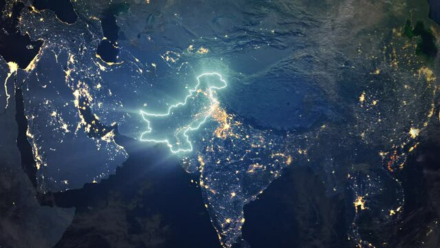 Realistic Earth Orbit and Zoom Glowing Borders Pakistan