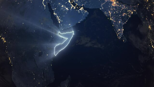 Realistic Earth Orbit and Zoom Glowing Borders Somalia