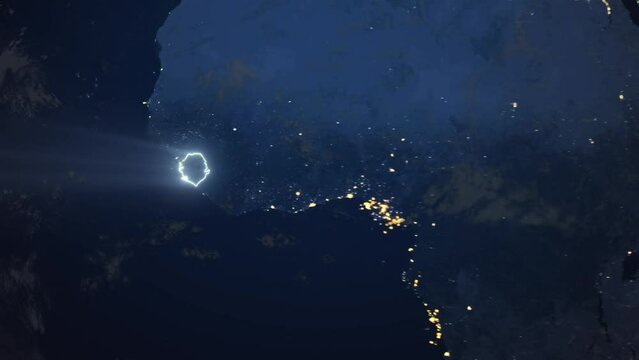 Realistic Earth Orbit and Zoom Glowing Borders Sierra Leone