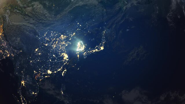 Realistic Earth Orbit and Zoom Glowing Borders South Korea