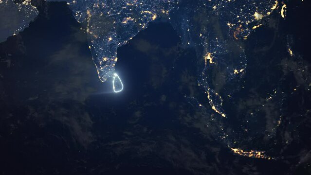 Realistic Earth Orbit and Zoom Glowing Borders Sri Lanka