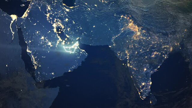 Realistic Earth Orbit and Zoom Glowing Borders United Arab Emirates