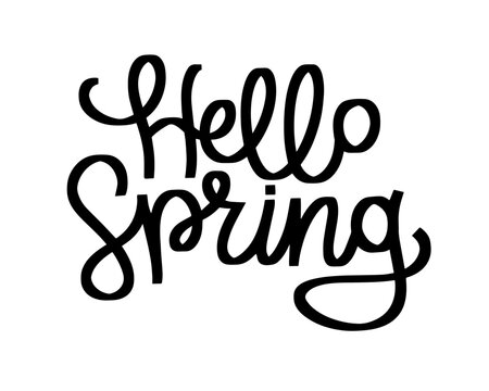 Hello Spring - handdrawn lettering. Mood made in vector illustration. Inscription for posters, cards. Calligraphy style design.