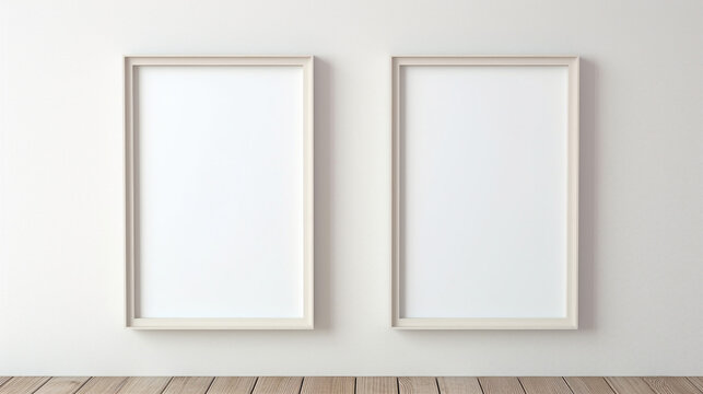 Stylish Interior Mockup: Two Blank Vertical Picture Frames on a Modern Wall - Creative Art Exhibition Template for Home Decor and Gallery Showcase.