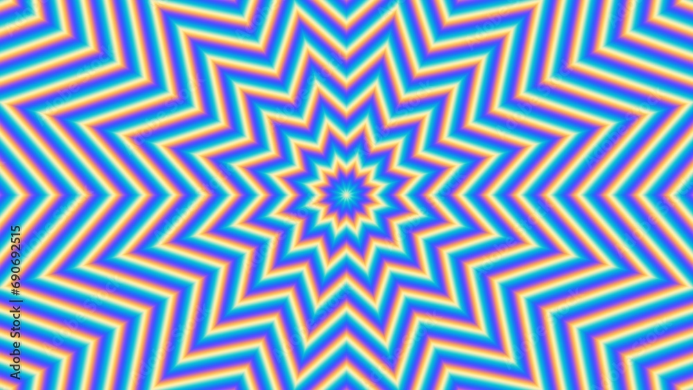 Poster pulsing fiery flower. optical illusion of movement.