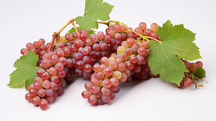 Fototapeta premium Bunch of grapes with leaves on white copy space created with Generative Ai