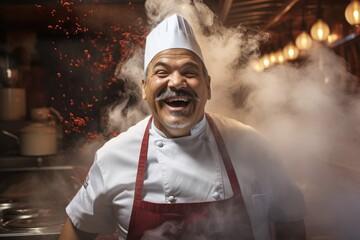 A man in a chef's hat is making a funny face