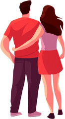 Couple standing together, looking ahead.