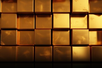 A close up of a wall made of gold squares