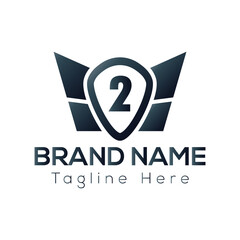 Obraz premium Wing Logo On Letter 2 Template. Wing On 2 Letter, Initial Wing Sign Concept Template 
