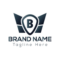 Wing Logo On Letter B Template. Wing On B Letter, Initial Wing Sign Concept Template	

